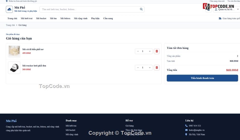 Web thời trang,Website php,Web bán mũ